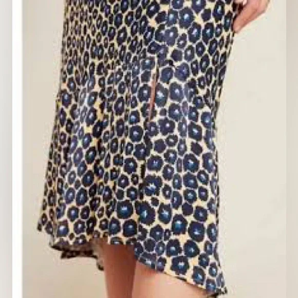 Anthropologie Maeve Janelle Leopard Bias Slip Skirt Silky with Slit Size xs - Picture 3 of 9